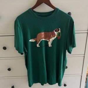 J Crew St Bernard Short Sleeved Graphic T Shirt Size L Teal Green